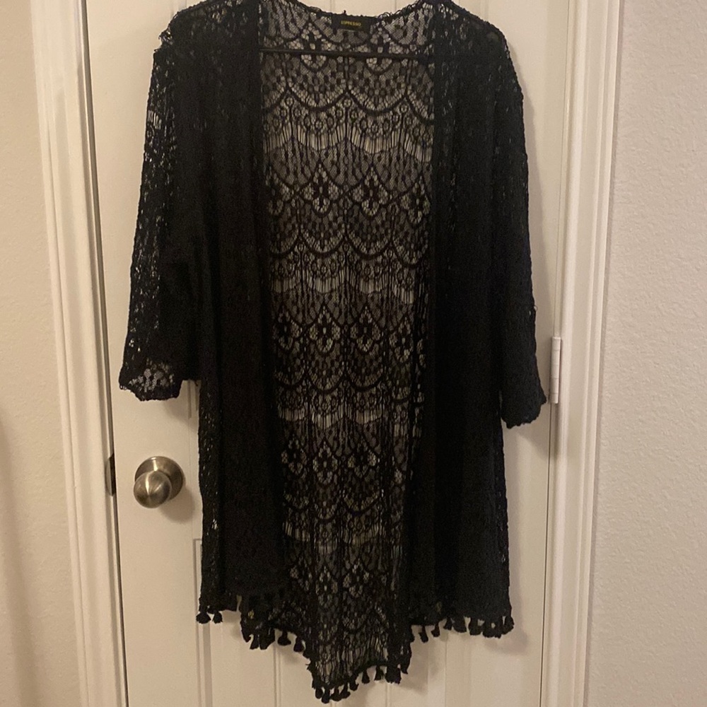 Womens black lace kimono
